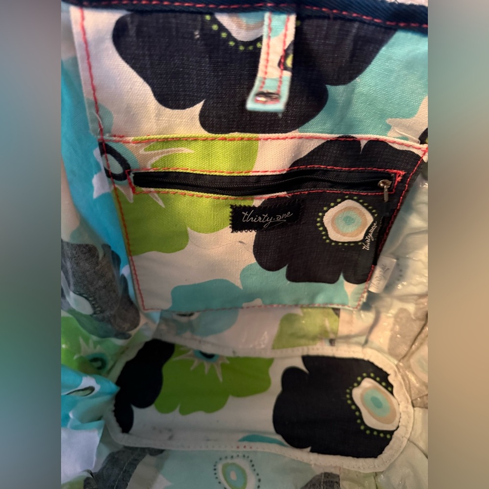 Thirty-One Canvas Floral Beach Tote | Water-Resistant Lining | Snap Closure - Picture 2 of 7